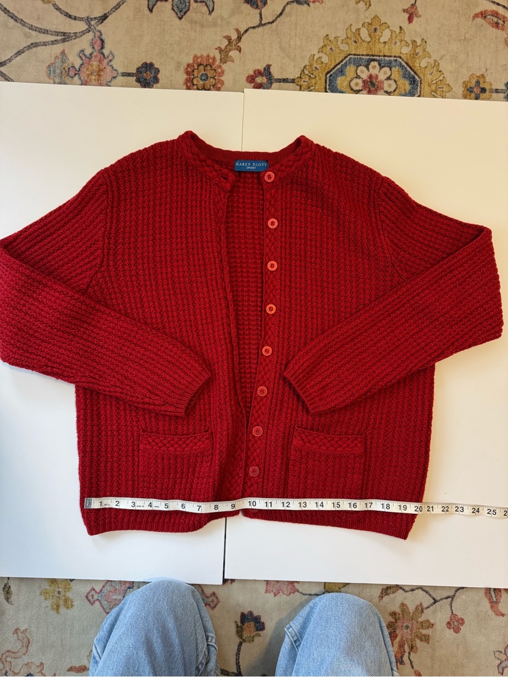 Karen Scott Red Button-Up Knit Cardigan